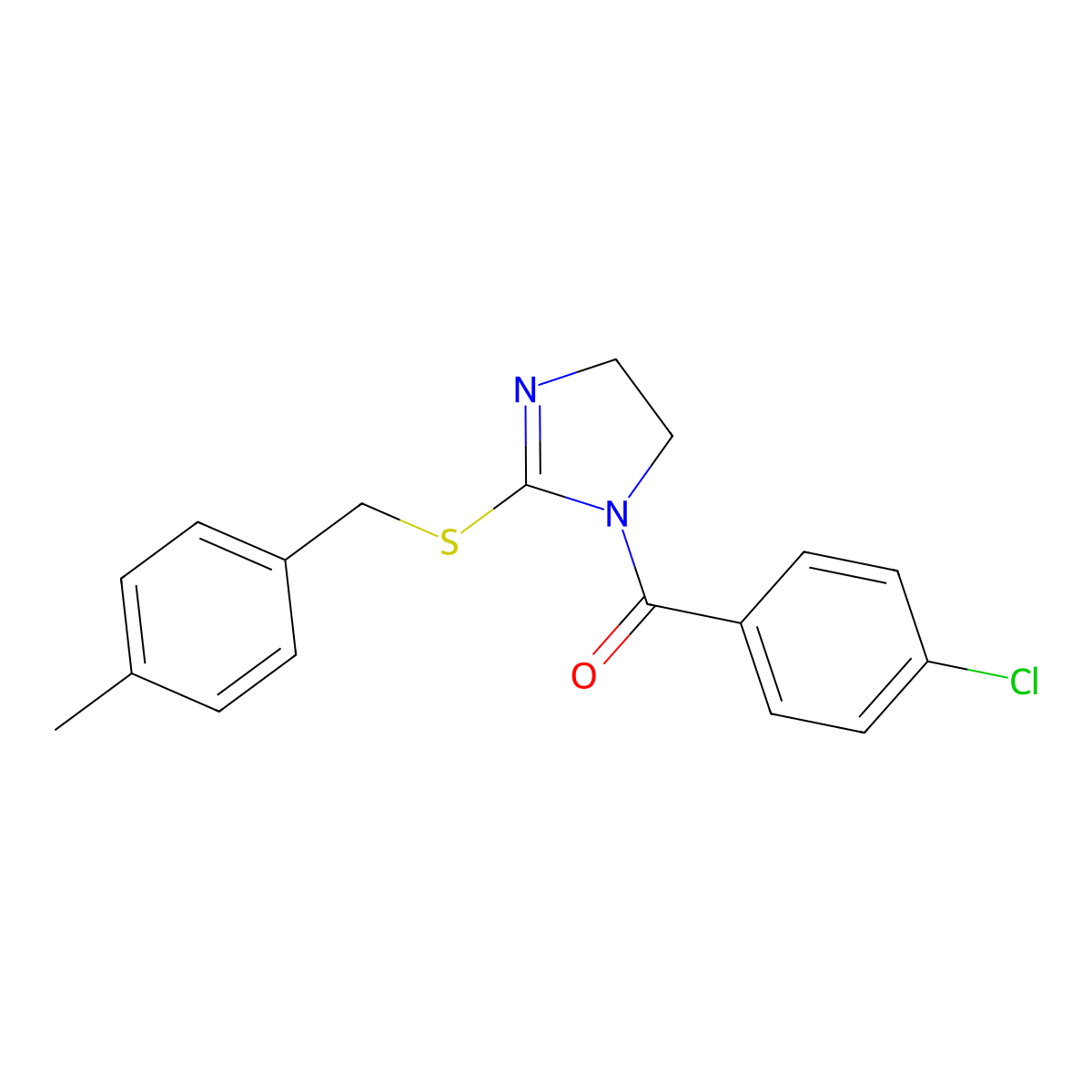 (4-chlorophenyl)(2-((4-methylbenzyl)thio)-4,5-dihydro-1H-imidazol-1-yl)methanone molecular structure, CAS 851805-07-7