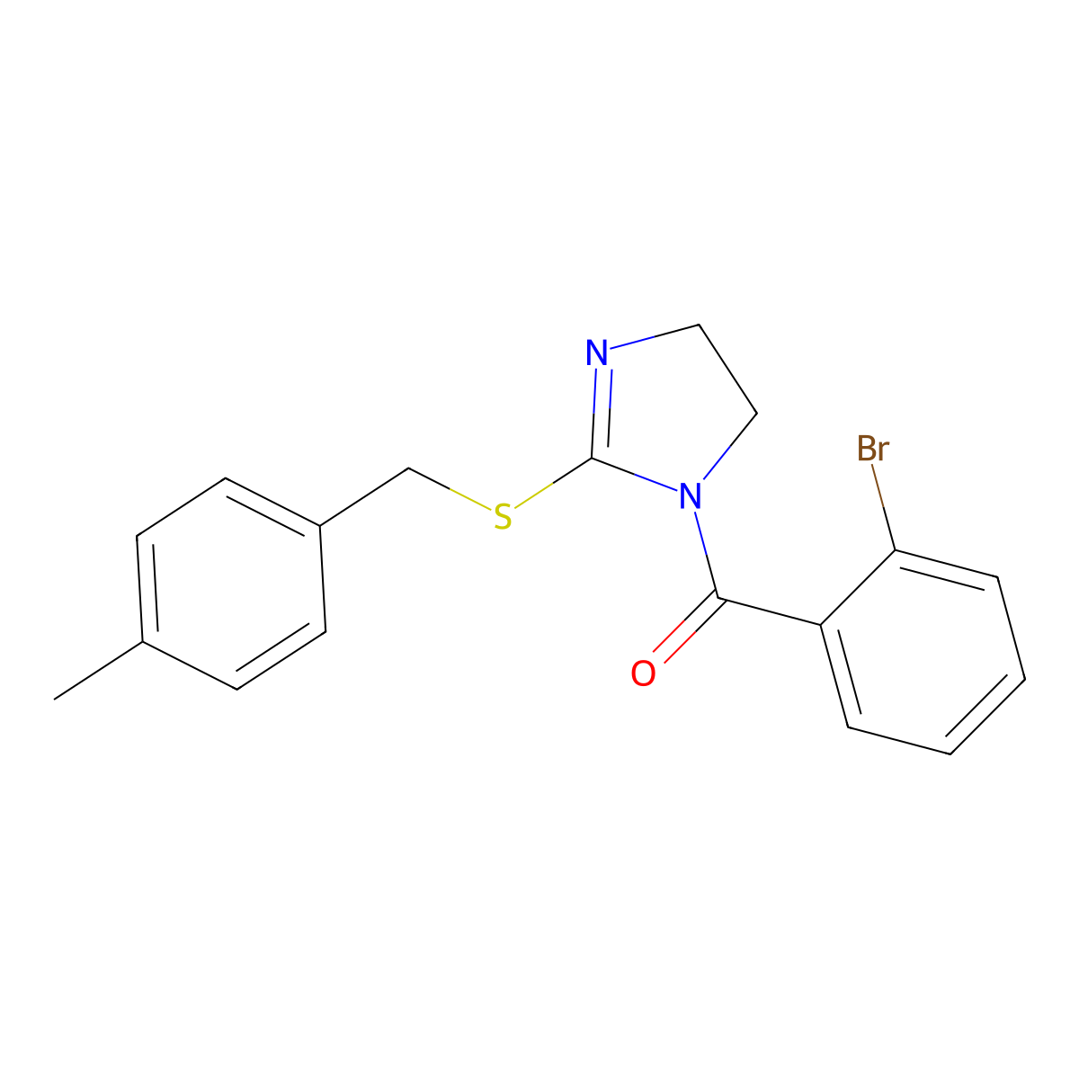 (2-bromophenyl)(2-((4-methylbenzyl)thio)-4,5-dihydro-1H-imidazol-1-yl)methanone molecular structure, CAS 851805-08-8