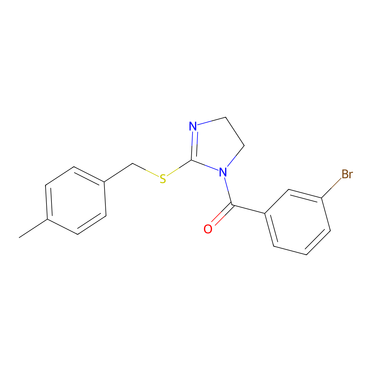 (3-bromophenyl)(2-((4-methylbenzyl)thio)-4,5-dihydro-1H-imidazol-1-yl)methanone molecular structure, CAS 851805-09-9