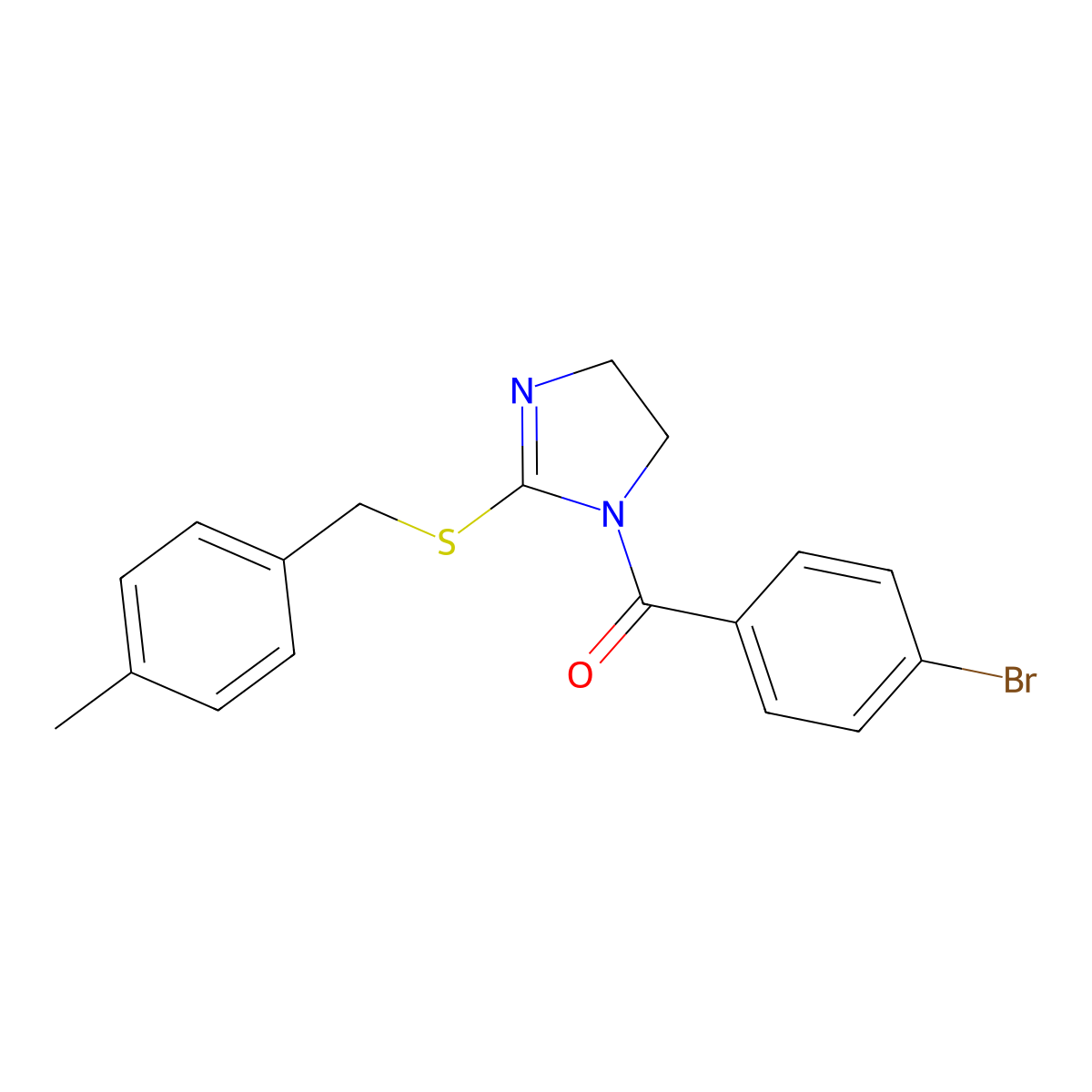 (4-bromophenyl)(2-((4-methylbenzyl)thio)-4,5-dihydro-1H-imidazol-1-yl)methanone molecular structure, CAS 851805-10-2