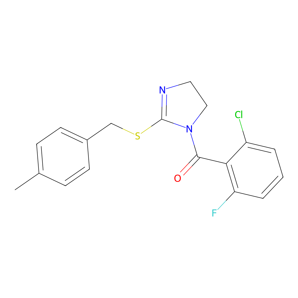 (2-chloro-6-fluorophenyl)(2-((4-methylbenzyl)thio)-4,5-dihydro-1H-imidazol-1-yl)methanone molecular structure, CAS 851805-13-5
