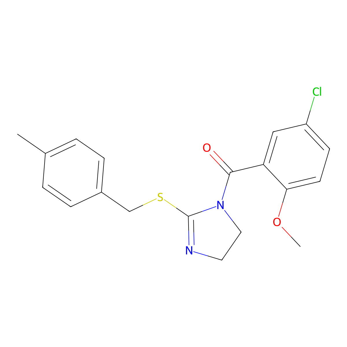 (5-chloro-2-methoxyphenyl)(2-((4-methylbenzyl)thio)-4,5-dihydro-1H-imidazol-1-yl)methanone molecular structure, CAS 851805-14-6