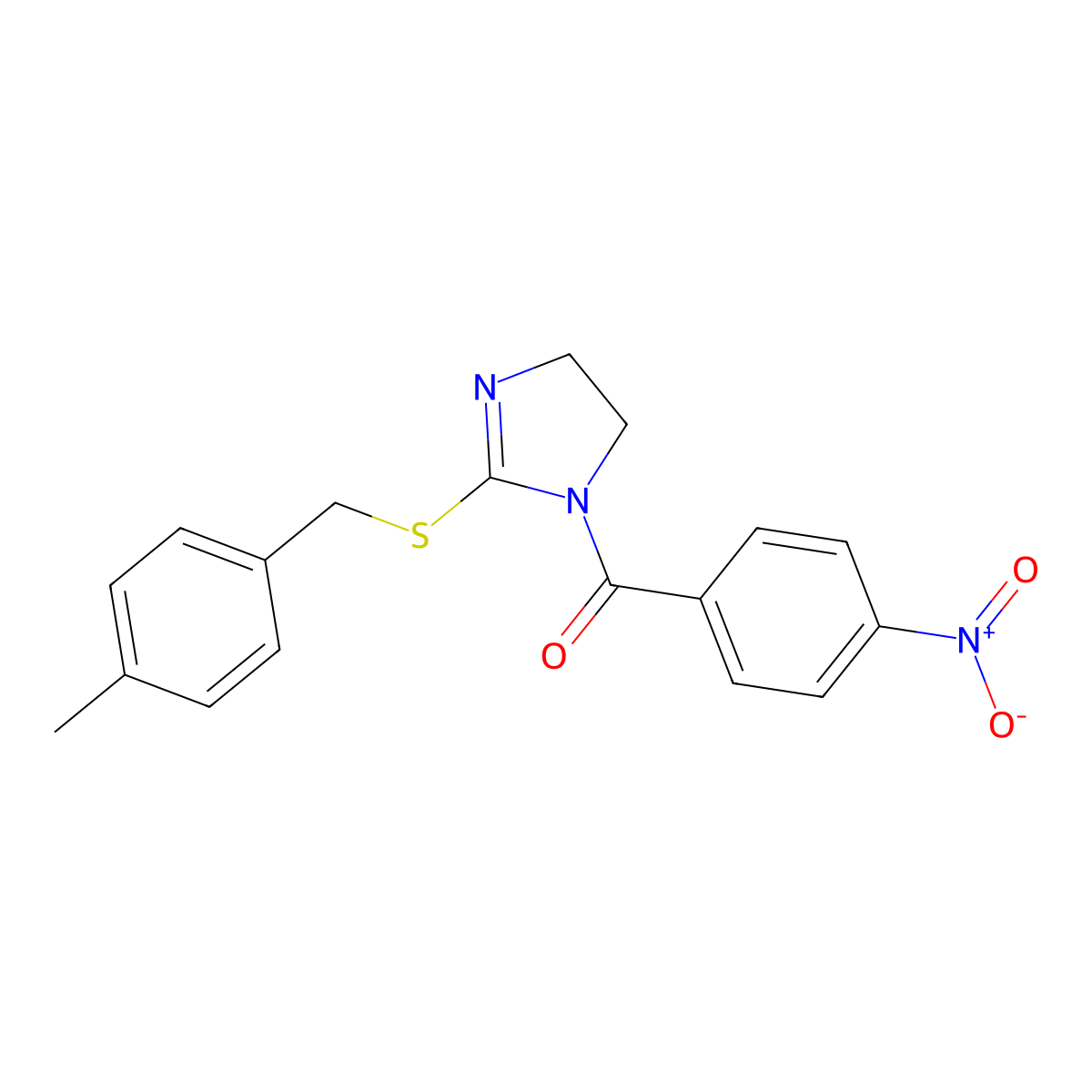 [2-[(4-Methylphenyl)methylsulfanyl]-4,5-dihydroimidazol-1-yl]-(4-nitrophenyl)methanone molecular structure, CAS 851805-17-9