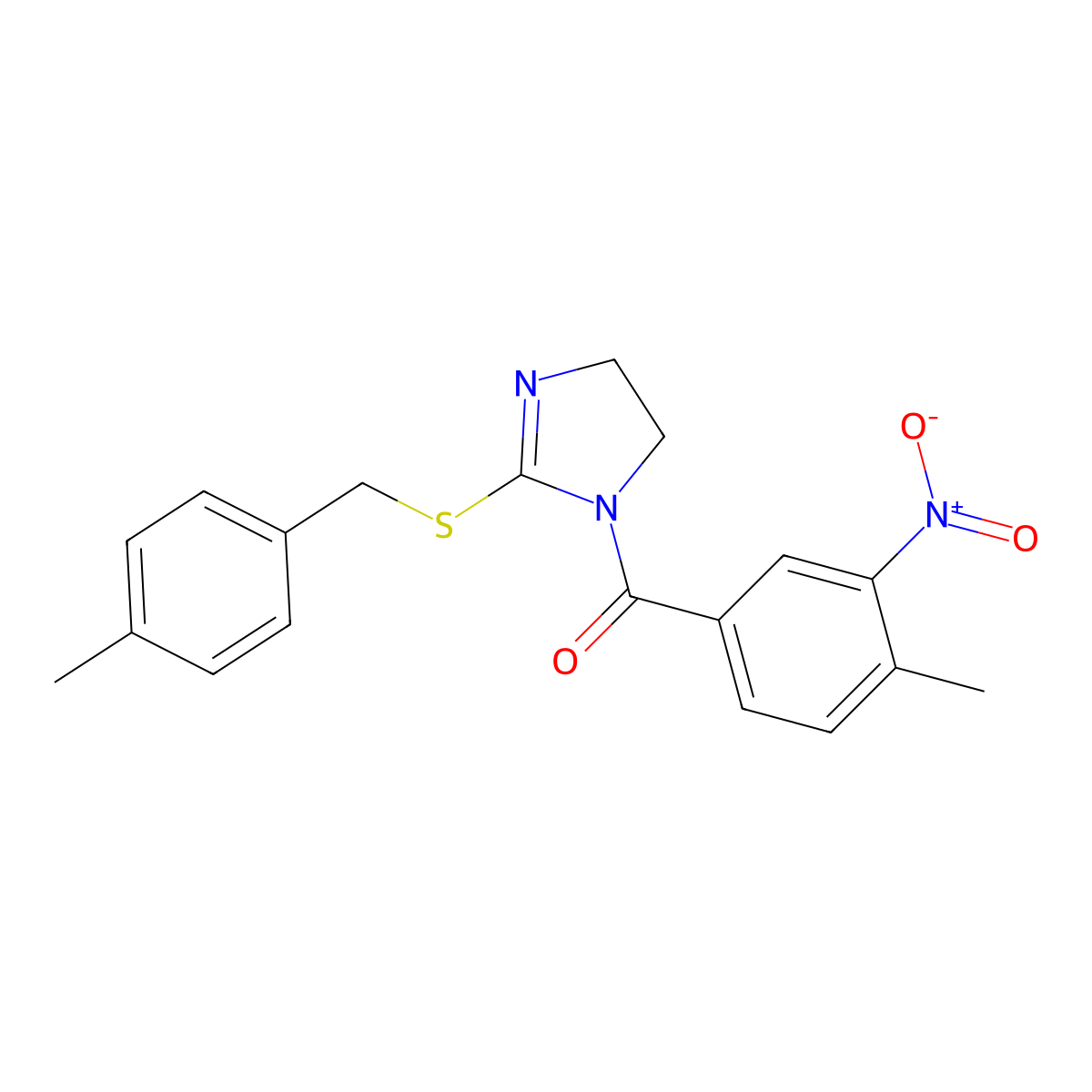 (4-methyl-3-nitrophenyl)(2-((4-methylbenzyl)thio)-4,5-dihydro-1H-imidazol-1-yl)methanone molecular structure, CAS 851805-19-1