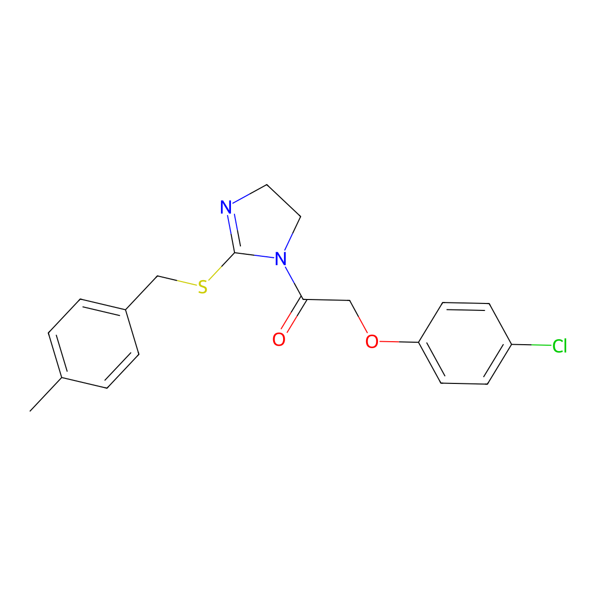 2-(4-chlorophenoxy)-1-(2-((4-methylbenzyl)thio)-4,5-dihydro-1H-imidazol-1-yl)ethanone molecular structure, CAS 851805-21-5