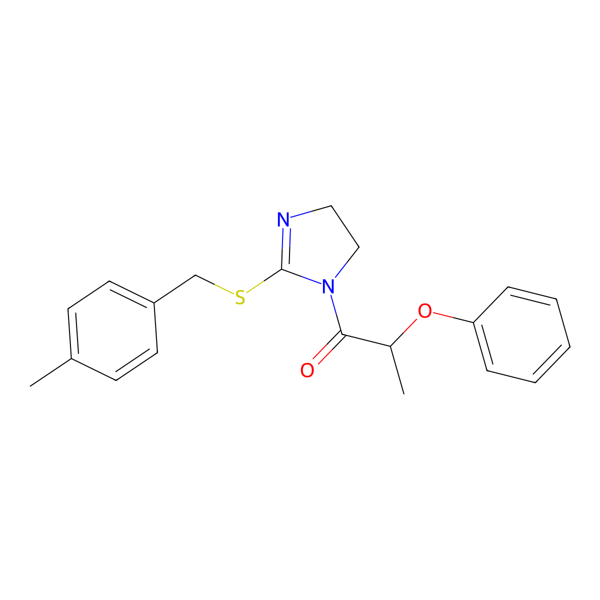 1-[2-[(4-Methylphenyl)methylsulfanyl]-4,5-dihydroimidazol-1-yl]-2-phenoxypropan-1-one molecular structure, CAS 851805-22-6