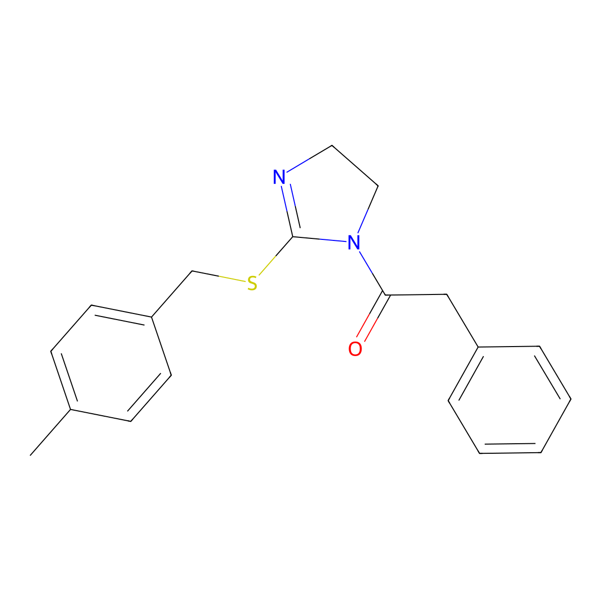 1-[2-[(4-Methylphenyl)methylsulfanyl]-4,5-dihydroimidazol-1-yl]-2-phenylethanone molecular structure, CAS 851805-23-7