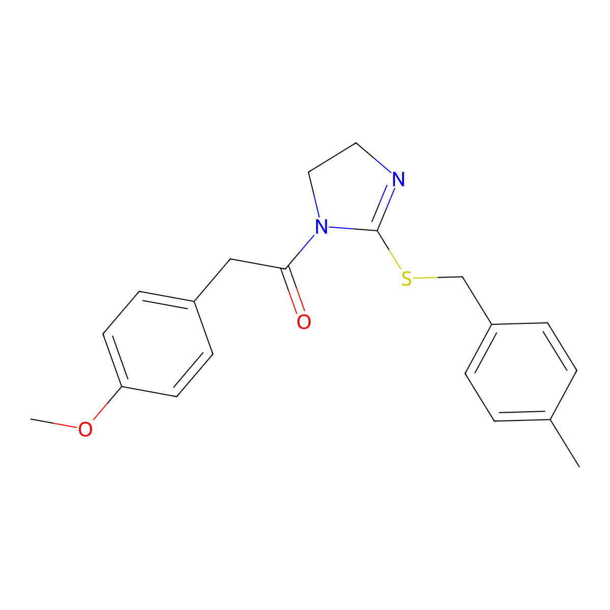 2-(4-methoxyphenyl)-1-(2-((4-methylbenzyl)thio)-4,5-dihydro-1H-imidazol-1-yl)ethanone molecular structure, CAS 851805-24-8
