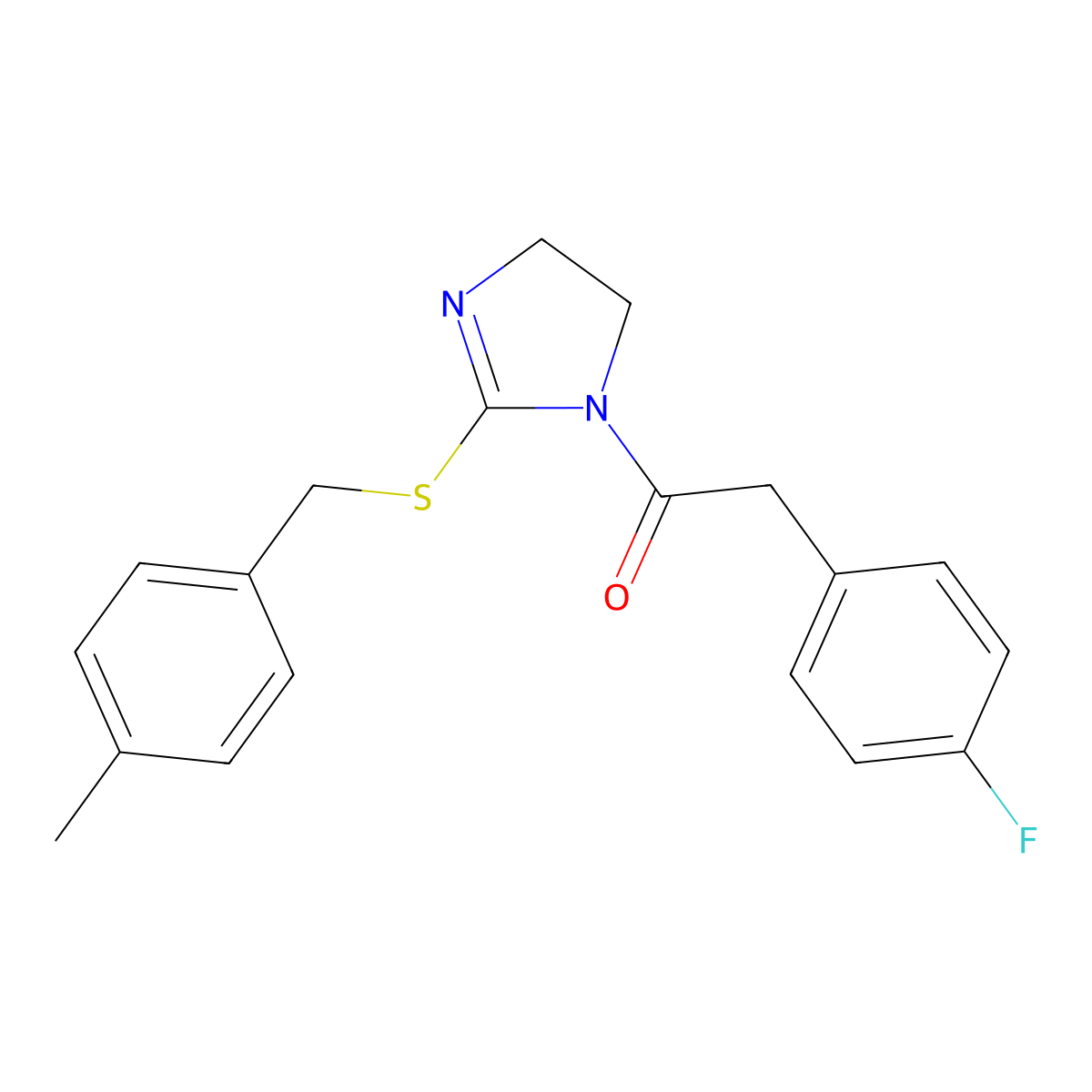 2-(4-Fluorophenyl)-1-[2-[(4-methylphenyl)methylsulfanyl]-4,5-dihydroimidazol-1-yl]ethanone molecular structure, CAS 851805-27-1