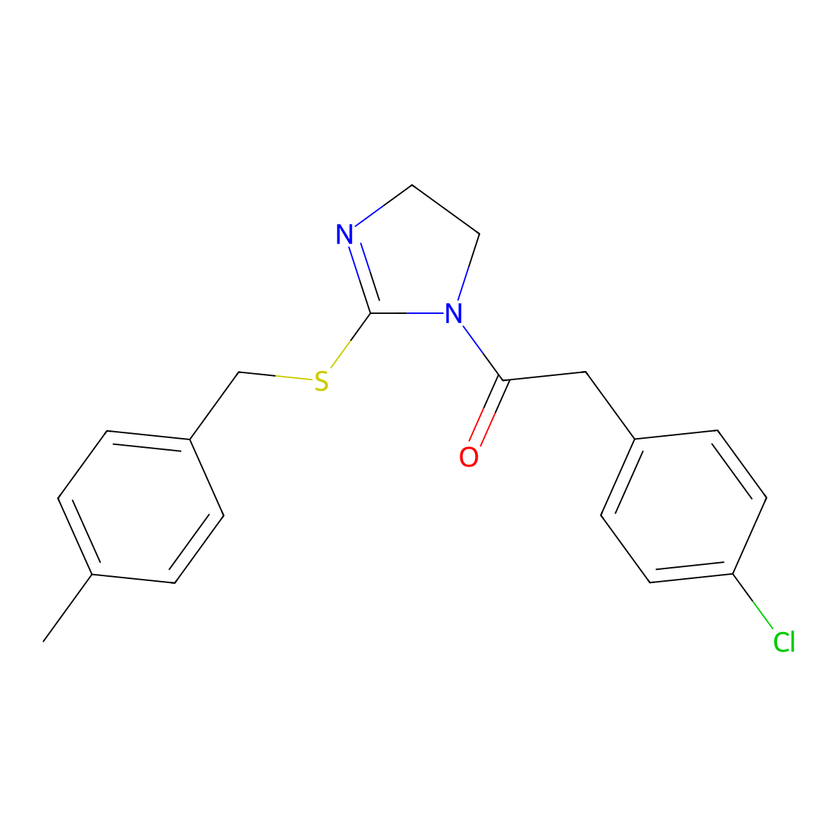 2-(4-Chlorophenyl)-1-[2-[(4-methylphenyl)methylsulfanyl]-4,5-dihydroimidazol-1-yl]ethanone molecular structure, CAS 851805-28-2