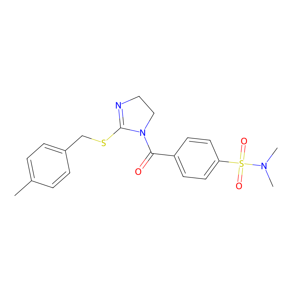 N,N-dimethyl-4-(2-((4-methylbenzyl)thio)-4,5-dihydro-1H-imidazole-1-carbonyl)benzenesulfonamide molecular structure, CAS 851805-31-7
