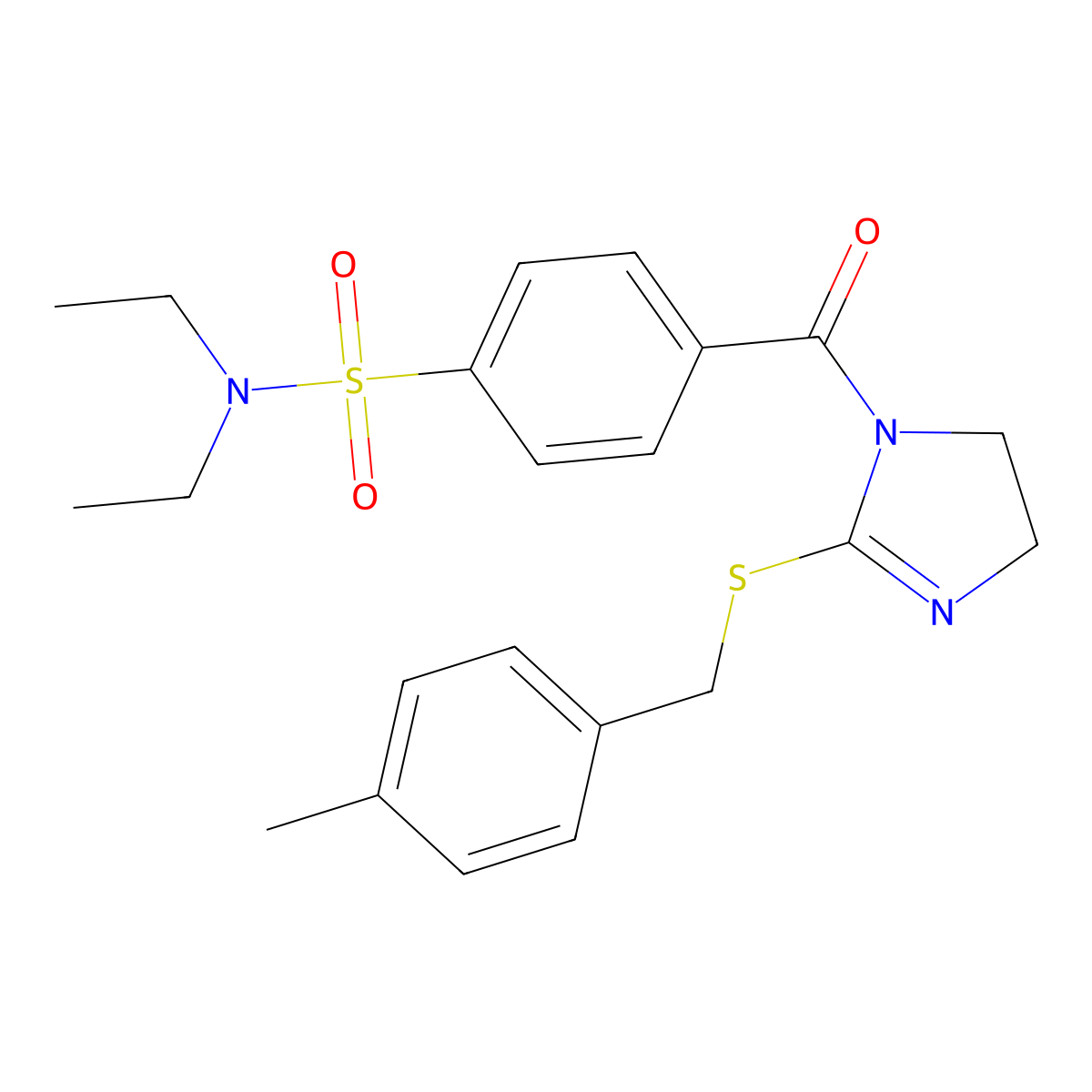 N,N-diethyl-4-[2-[(4-methylphenyl)methylsulfanyl]-4,5-dihydroimidazole-1-carbonyl]benzenesulfonamide molecular structure, CAS 851805-32-8
