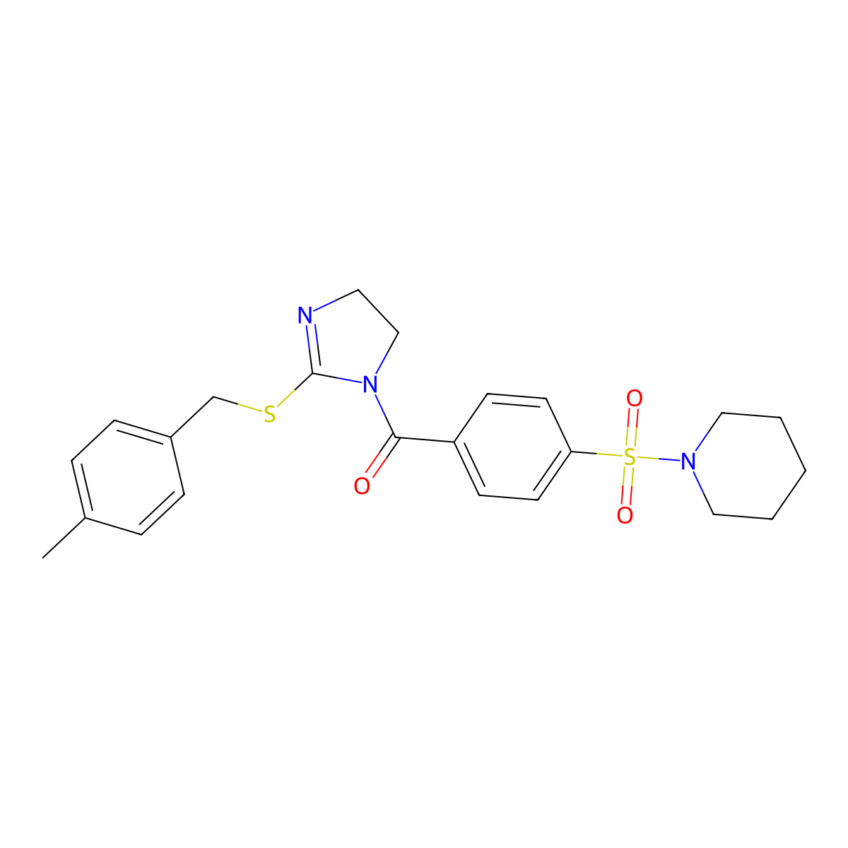 [2-[(4-Methylphenyl)methylsulfanyl]-4,5-dihydroimidazol-1-yl]-(4-piperidin-1-ylsulfonylphenyl)methanone molecular structure, CAS 851805-35-1