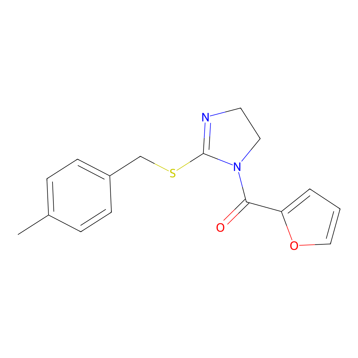 Furan-2-yl-[2-[(4-methylphenyl)methylsulfanyl]-4,5-dihydroimidazol-1-yl]methanone molecular structure, CAS 851805-49-7