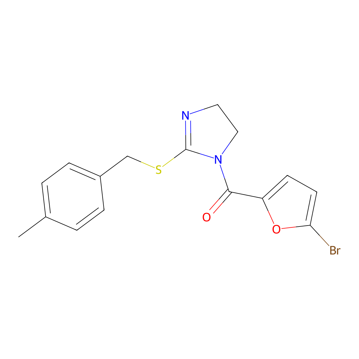 (5-bromofuran-2-yl)(2-((4-methylbenzyl)thio)-4,5-dihydro-1H-imidazol-1-yl)methanone molecular structure, CAS 851805-50-0