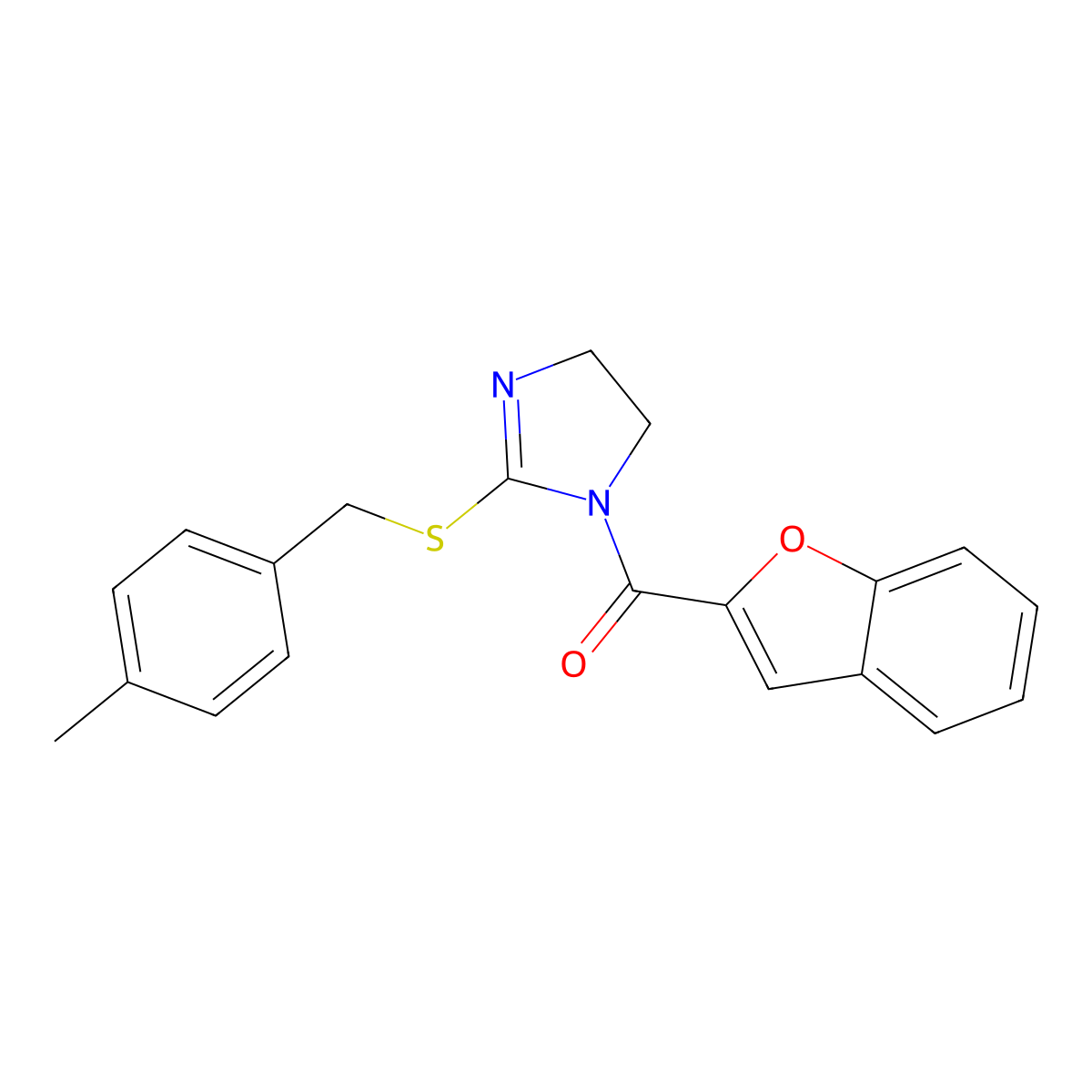 1-Benzofuran-2-yl-[2-[(4-methylphenyl)methylsulfanyl]-4,5-dihydroimidazol-1-yl]methanone molecular structure, CAS 851805-52-2
