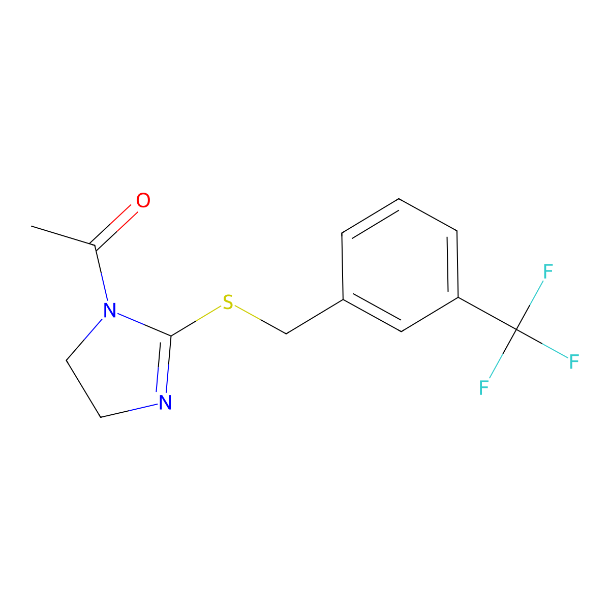 1-(2-((3-(trifluoromethyl)benzyl)thio)-4,5-dihydro-1H-imidazol-1-yl)ethanone molecular structure, CAS 851805-53-3