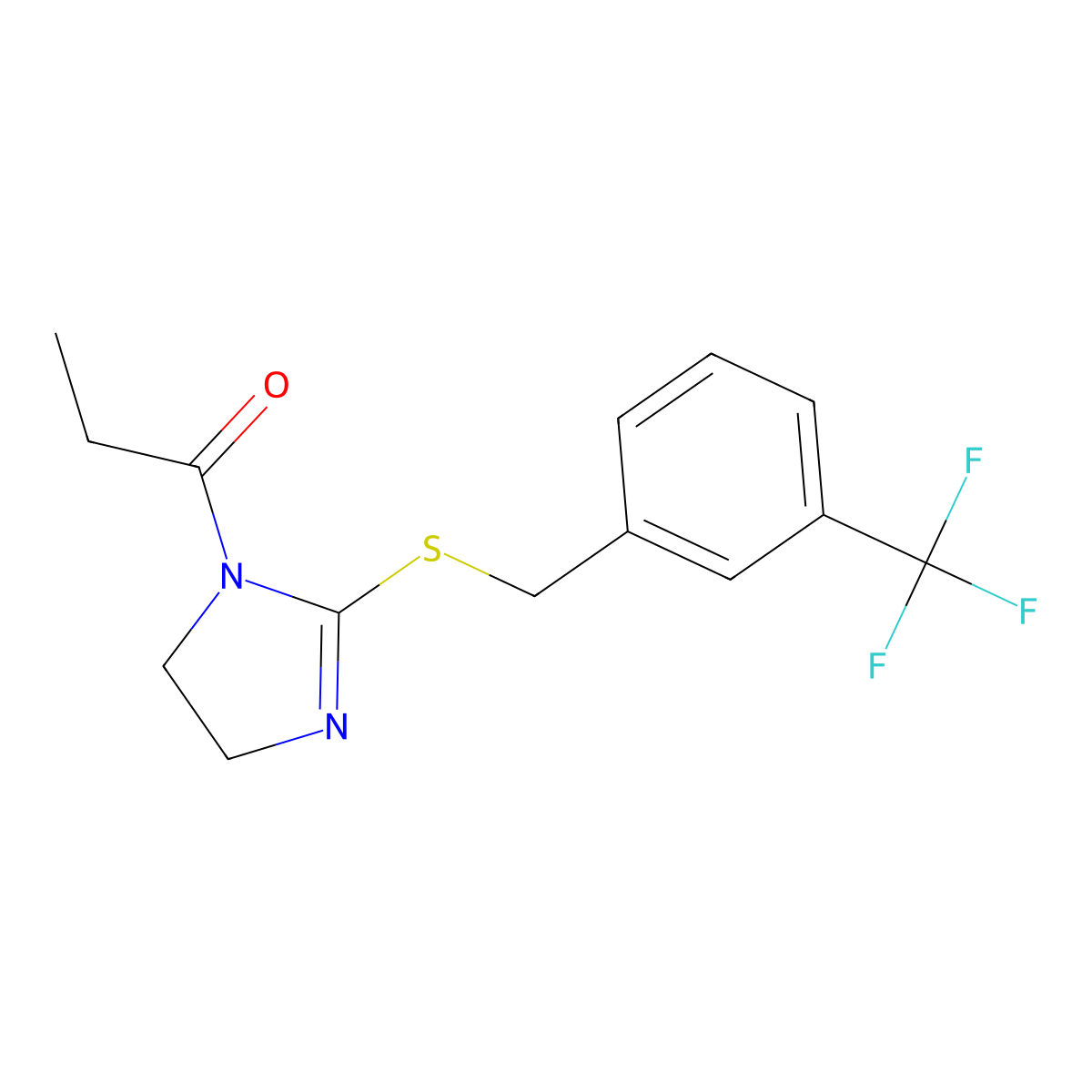 1-[2-[[3-(Trifluoromethyl)phenyl]methylsulfanyl]-4,5-dihydroimidazol-1-yl]propan-1-one molecular structure, CAS 851805-54-4