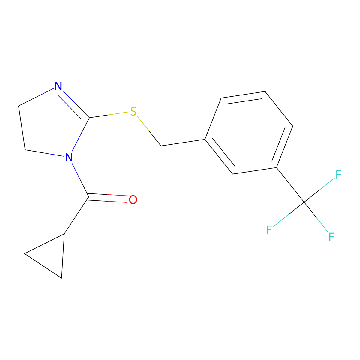 cyclopropyl(2-((3-(trifluoromethyl)benzyl)thio)-4,5-dihydro-1H-imidazol-1-yl)methanone molecular structure, CAS 851805-55-5