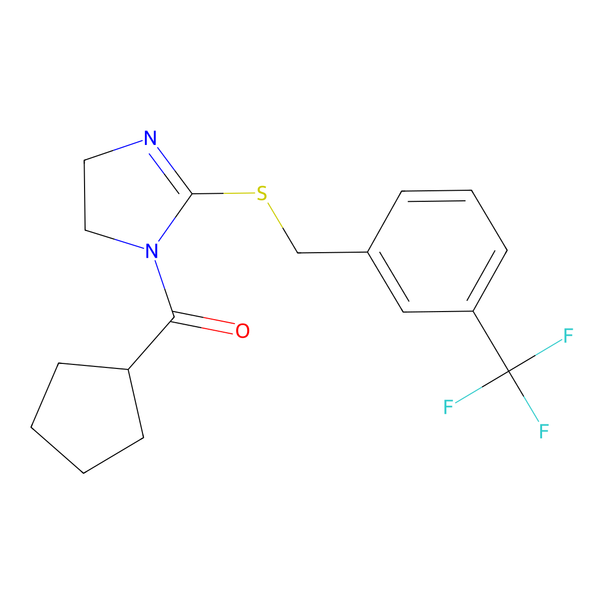 cyclopentyl(2-((3-(trifluoromethyl)benzyl)thio)-4,5-dihydro-1H-imidazol-1-yl)methanone molecular structure, CAS 851805-56-6