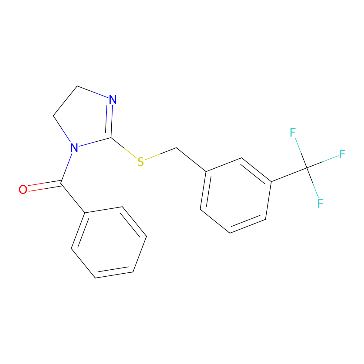 phenyl(2-((3-(trifluoromethyl)benzyl)thio)-4,5-dihydro-1H-imidazol-1-yl)methanone molecular structure, CAS 851805-58-8