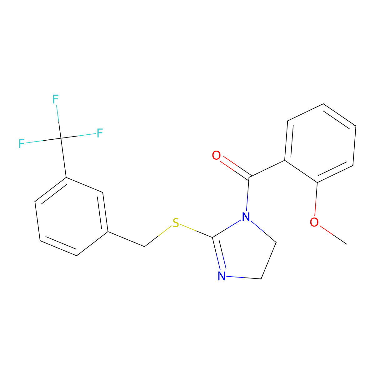 (2-methoxyphenyl)(2-((3-(trifluoromethyl)benzyl)thio)-4,5-dihydro-1H-imidazol-1-yl)methanone molecular structure, CAS 851805-59-9