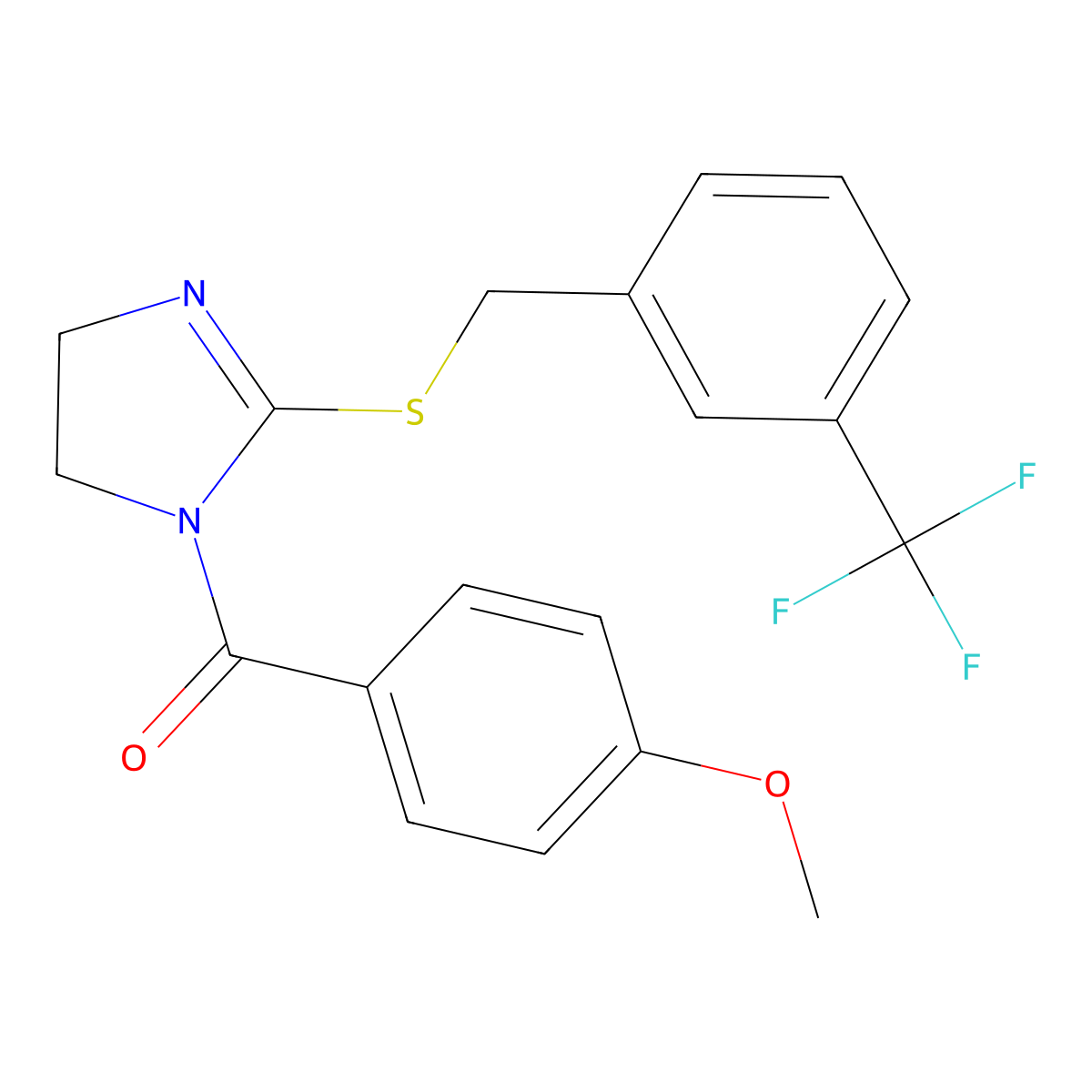 (4-Methoxyphenyl)-[2-[[3-(trifluoromethyl)phenyl]methylsulfanyl]-4,5-dihydroimidazol-1-yl]methanone molecular structure, CAS 851805-61-3