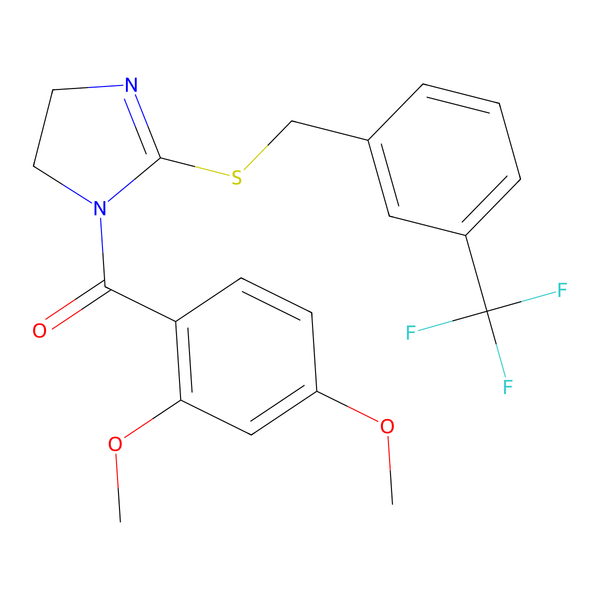 (2,4-Dimethoxyphenyl)-[2-[[3-(trifluoromethyl)phenyl]methylsulfanyl]-4,5-dihydroimidazol-1-yl]methanone molecular structure, CAS 851805-62-4
