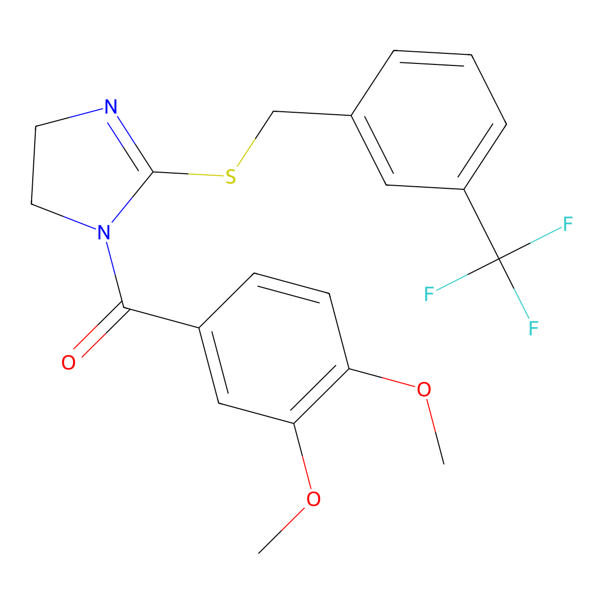 (3,4-Dimethoxyphenyl)-[2-[[3-(trifluoromethyl)phenyl]methylsulfanyl]-4,5-dihydroimidazol-1-yl]methanone molecular structure, CAS 851805-63-5