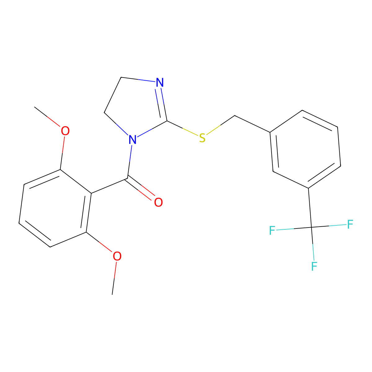 (2,6-dimethoxyphenyl)(2-((3-(trifluoromethyl)benzyl)thio)-4,5-dihydro-1H-imidazol-1-yl)methanone molecular structure, CAS 851805-65-7