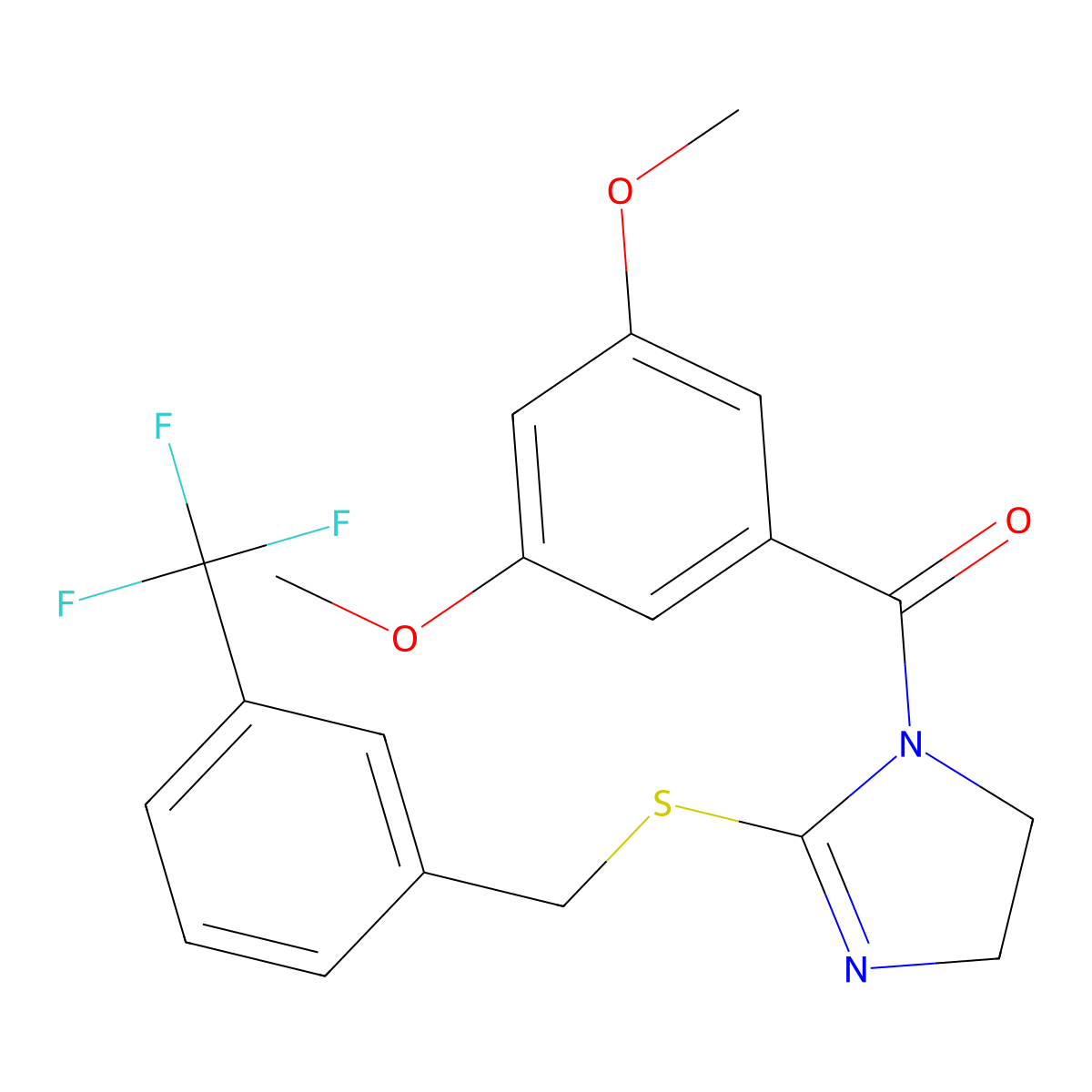 (3,5-Dimethoxyphenyl)-[2-[[3-(trifluoromethyl)phenyl]methylsulfanyl]-4,5-dihydroimidazol-1-yl]methanone molecular structure, CAS 851805-66-8