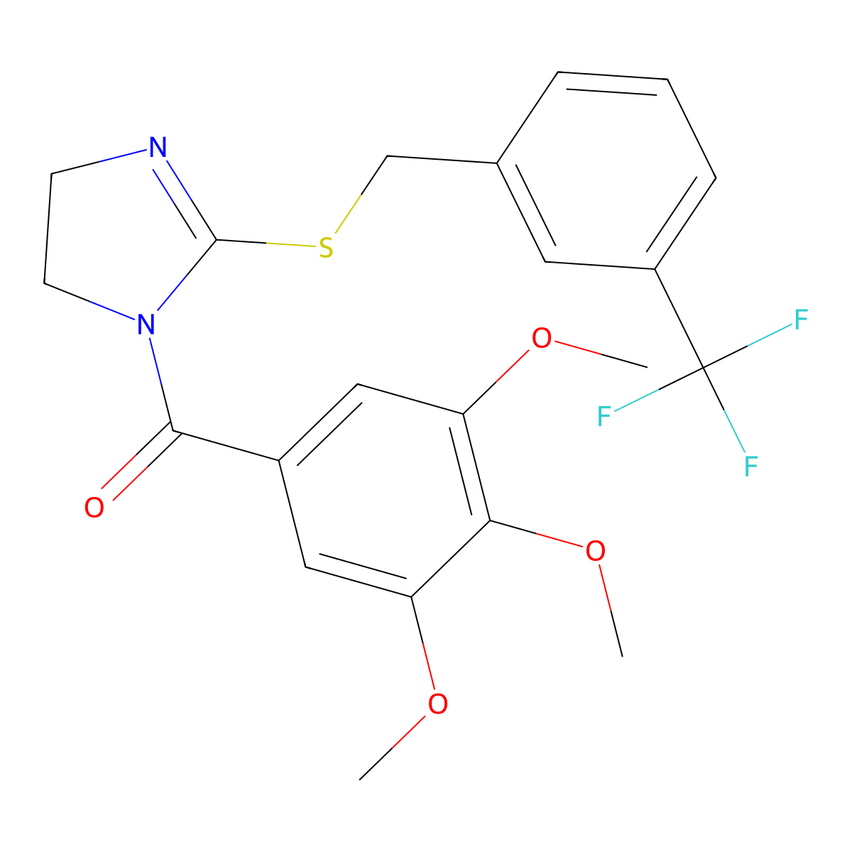 (2-((3-(trifluoromethyl)benzyl)thio)-4,5-dihydro-1H-imidazol-1-yl)(3,4,5-trimethoxyphenyl)methanone molecular structure, CAS 851805-68-0