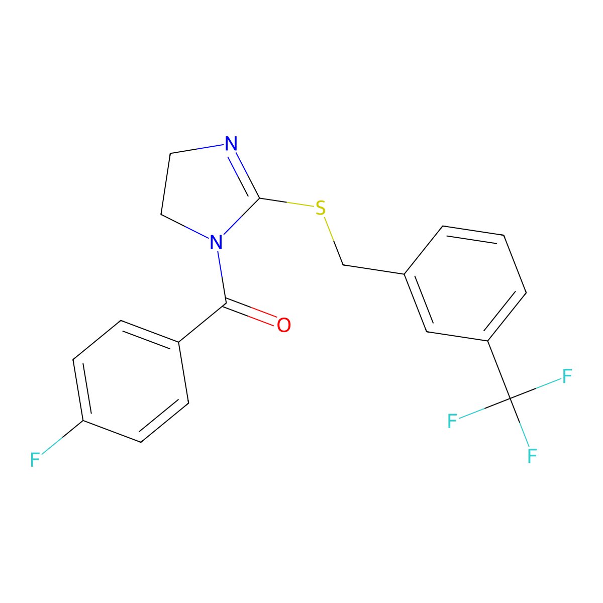 (4-fluorophenyl)(2-((3-(trifluoromethyl)benzyl)thio)-4,5-dihydro-1H-imidazol-1-yl)methanone molecular structure, CAS 851805-71-5