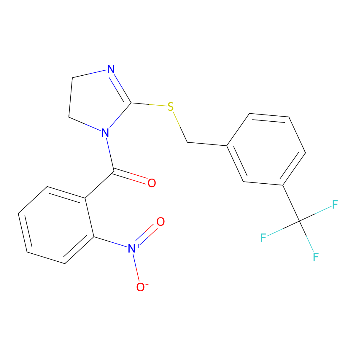 (2-Nitrophenyl)-[2-[[3-(trifluoromethyl)phenyl]methylsulfanyl]-4,5-dihydroimidazol-1-yl]methanone molecular structure, CAS 851805-72-6