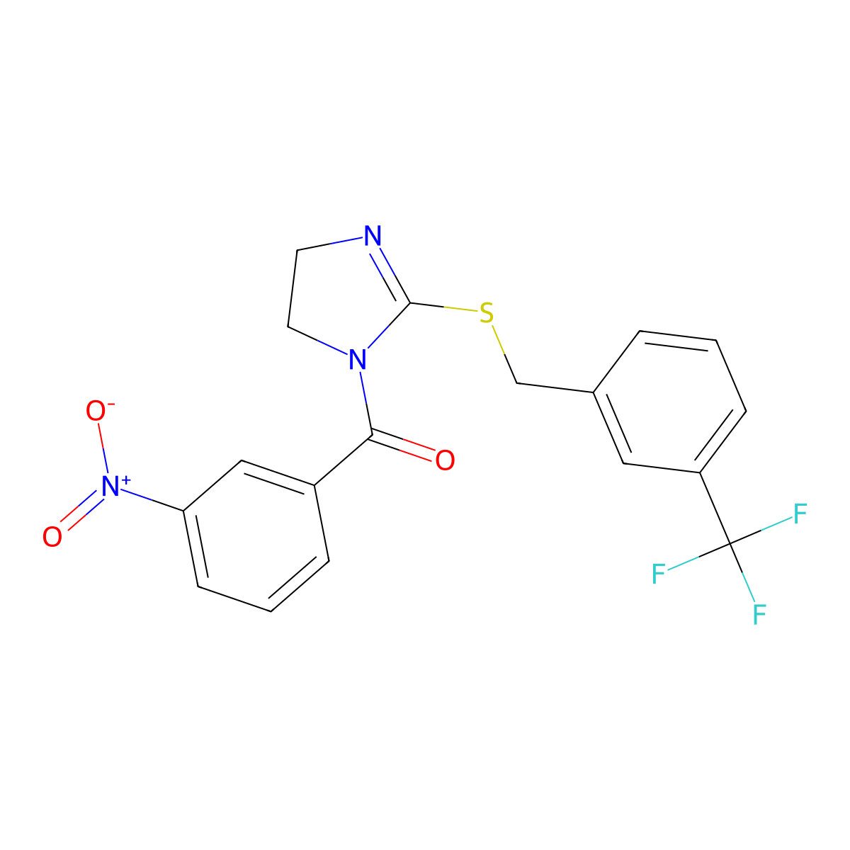 (3-Nitrophenyl)-[2-[[3-(trifluoromethyl)phenyl]methylsulfanyl]-4,5-dihydroimidazol-1-yl]methanone molecular structure, CAS 851805-73-7