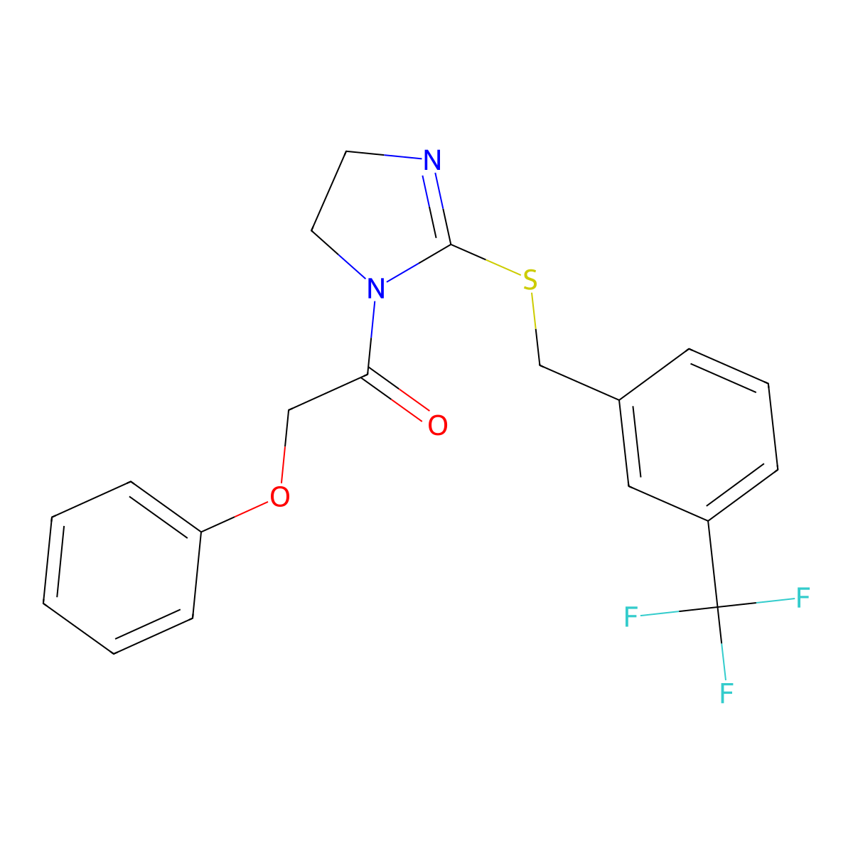 2-phenoxy-1-(2-((3-(trifluoromethyl)benzyl)thio)-4,5-dihydro-1H-imidazol-1-yl)ethanone molecular structure, CAS 851805-77-1