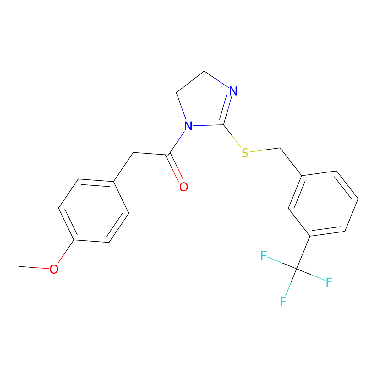 2-(4-methoxyphenyl)-1-(2-((3-(trifluoromethyl)benzyl)thio)-4,5-dihydro-1H-imidazol-1-yl)ethanone molecular structure, CAS 851805-79-3