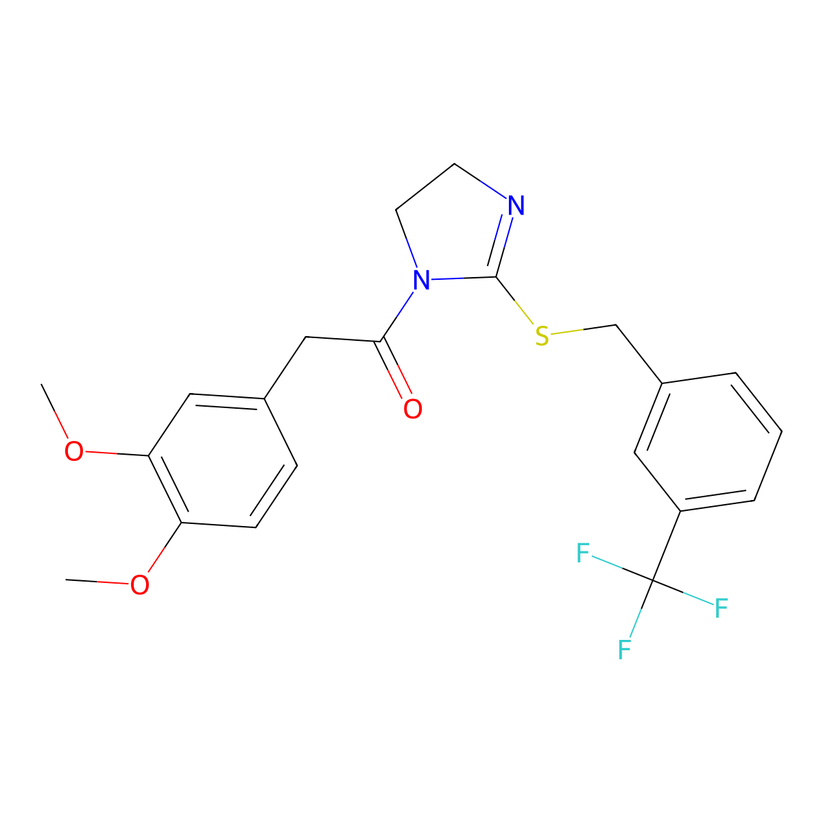 2-(3,4-Dimethoxyphenyl)-1-[2-[[3-(trifluoromethyl)phenyl]methylsulfanyl]-4,5-dihydroimidazol-1-yl]ethanone molecular structure, CAS 851805-80-6