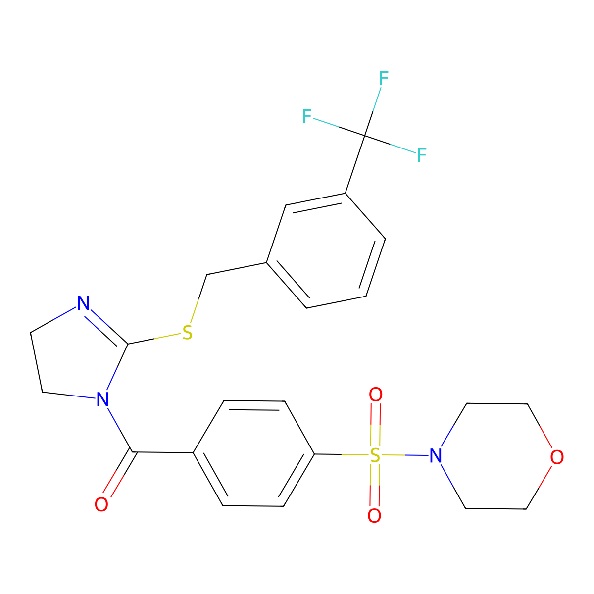 (4-(morpholinosulfonyl)phenyl)(2-((3-(trifluoromethyl)benzyl)thio)-4,5-dihydro-1H-imidazol-1-yl)methanone molecular structure, CAS 851805-86-2