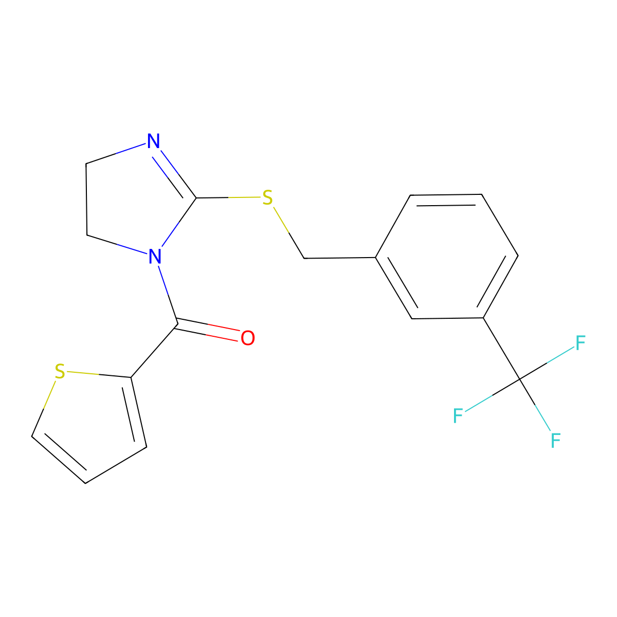 thiophen-2-yl(2-((3-(trifluoromethyl)benzyl)thio)-4,5-dihydro-1H-imidazol-1-yl)methanone molecular structure, CAS 851805-89-5