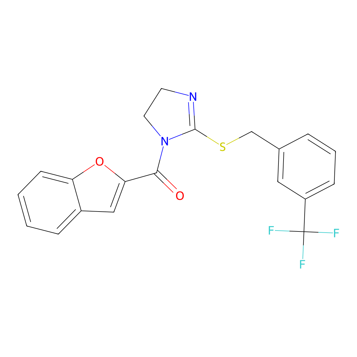 benzofuran-2-yl(2-((3-(trifluoromethyl)benzyl)thio)-4,5-dihydro-1H-imidazol-1-yl)methanone molecular structure, CAS 851805-91-9
