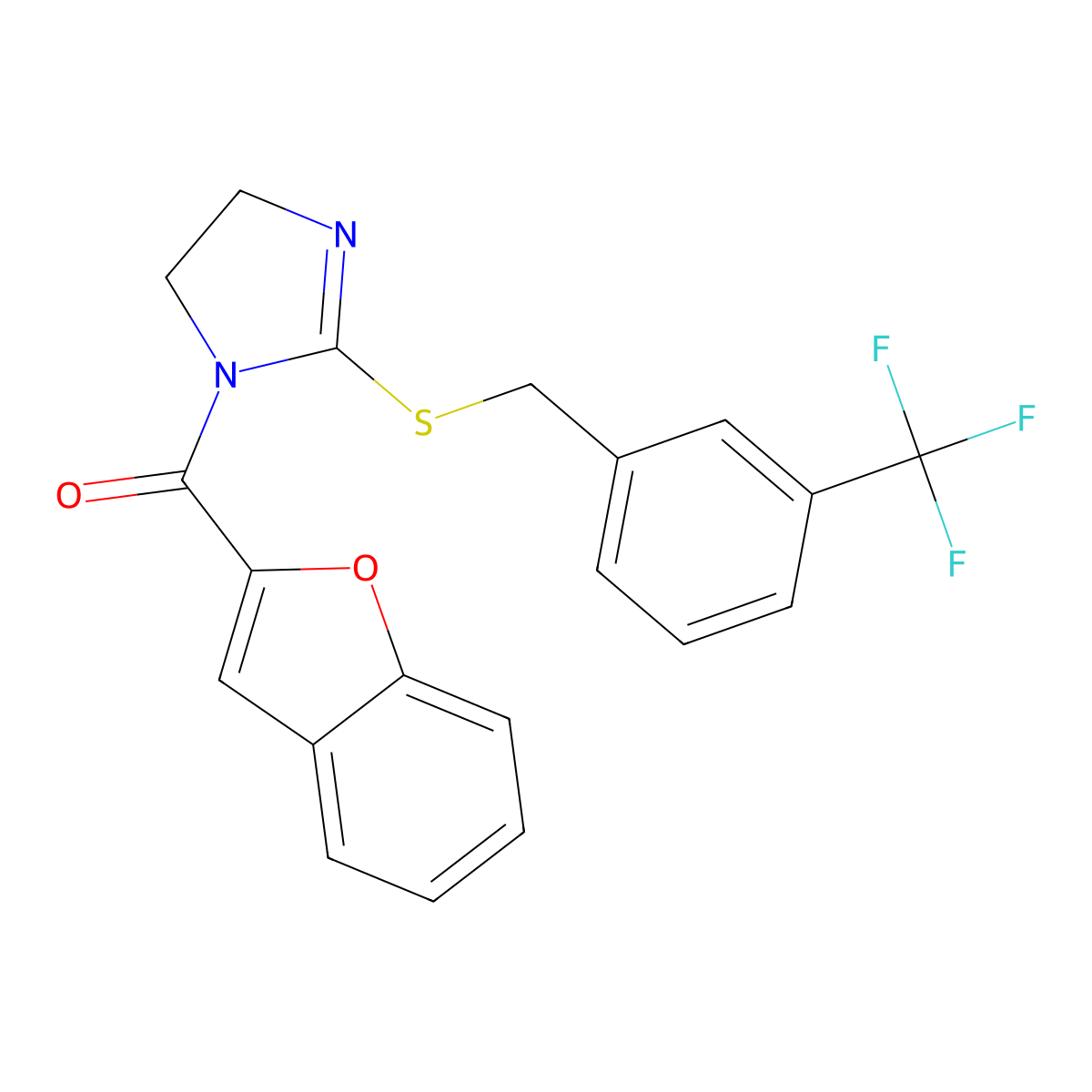 benzofuran-2-yl(2-((3-(trifluoromethyl)benzyl)thio)-4,5-dihydro-1H-imidazol-1-yl)methanone molecular structure, CAS 851805-91-9