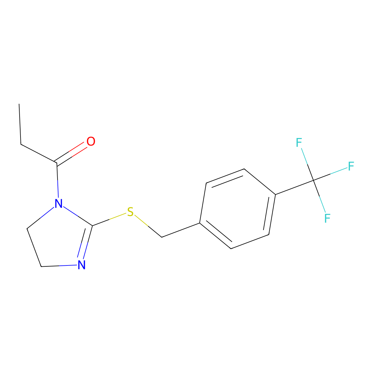 1-(2-((4-(trifluoromethyl)benzyl)thio)-4,5-dihydro-1H-imidazol-1-yl)propan-1-one molecular structure, CAS 851805-94-2