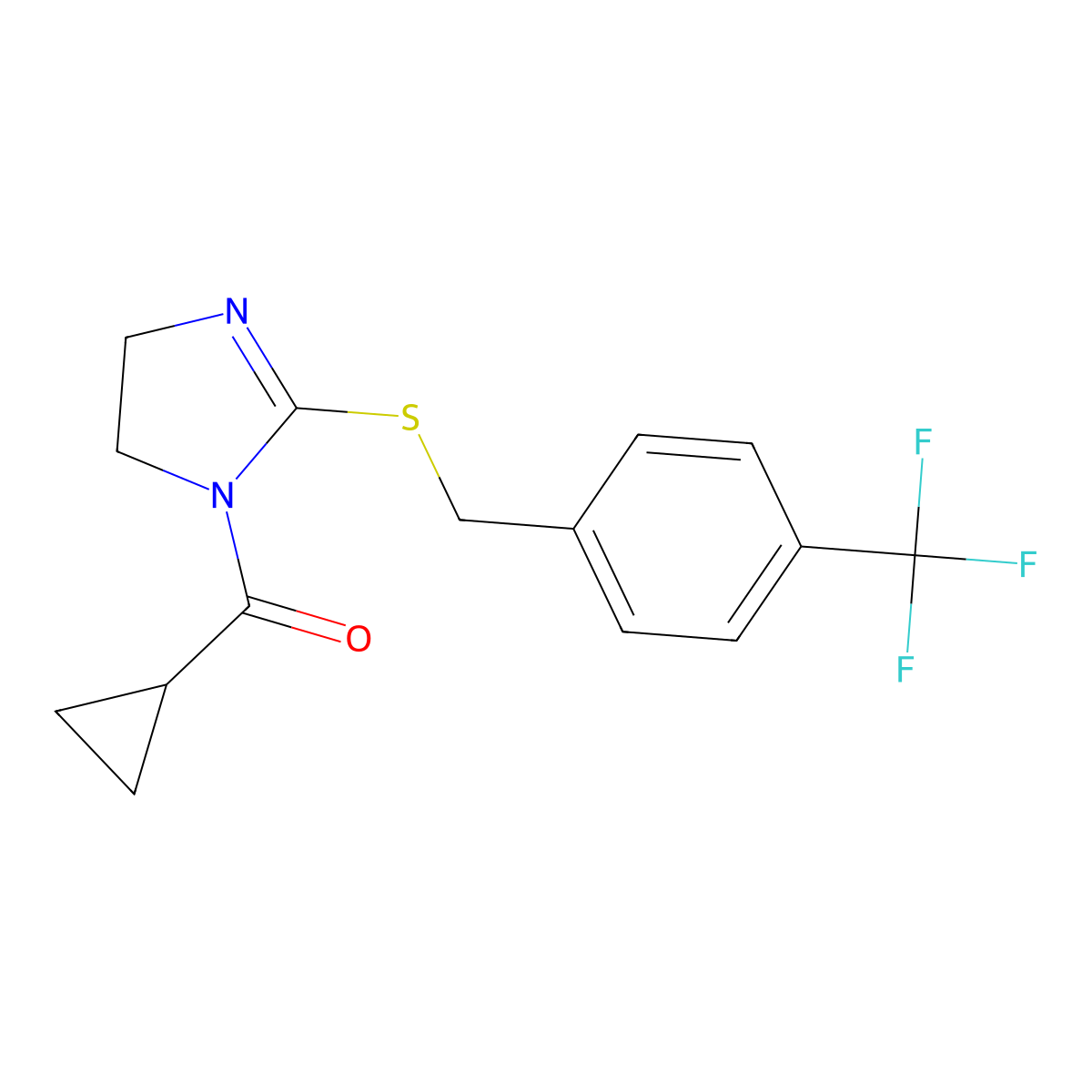 Cyclopropyl-[2-[[4-(trifluoromethyl)phenyl]methylsulfanyl]-4,5-dihydroimidazol-1-yl]methanone molecular structure, CAS 851805-95-3