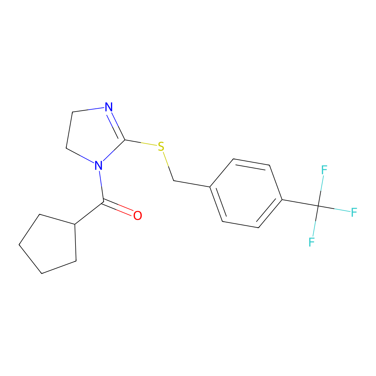 Cyclopentyl-[2-[[4-(trifluoromethyl)phenyl]methylsulfanyl]-4,5-dihydroimidazol-1-yl]methanone molecular structure, CAS 851805-96-4