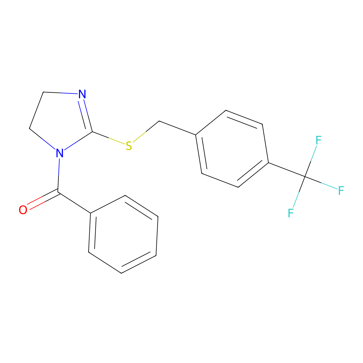 Phenyl-[2-[[4-(trifluoromethyl)phenyl]methylsulfanyl]-4,5-dihydroimidazol-1-yl]methanone molecular structure, CAS 851805-98-6