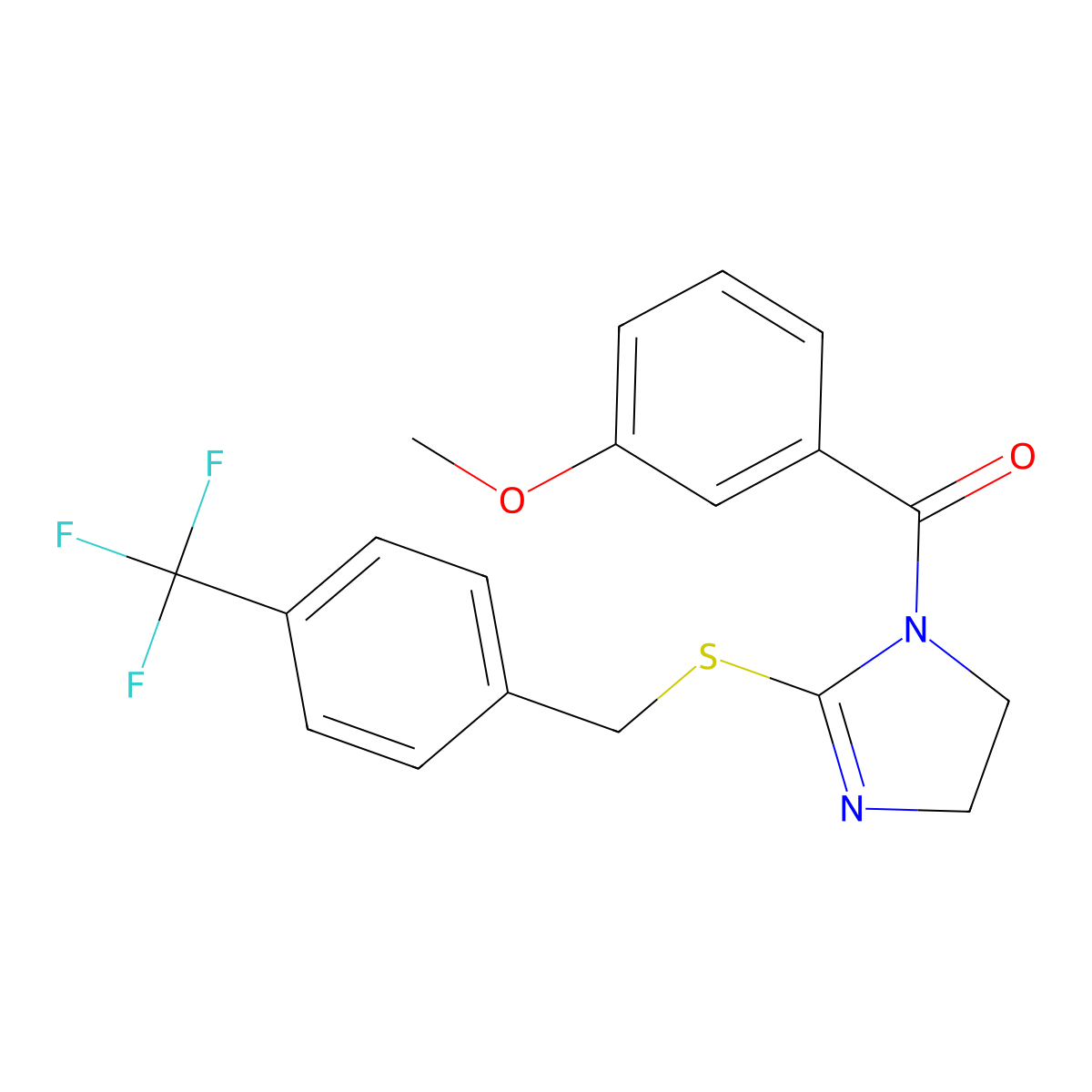 (3-Methoxyphenyl)-[2-[[4-(trifluoromethyl)phenyl]methylsulfanyl]-4,5-dihydroimidazol-1-yl]methanone molecular structure, CAS 851806-00-3