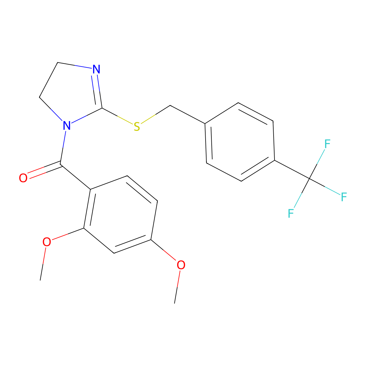 (2,4-dimethoxyphenyl)(2-((4-(trifluoromethyl)benzyl)thio)-4,5-dihydro-1H-imidazol-1-yl)methanone molecular structure, CAS 851806-03-6