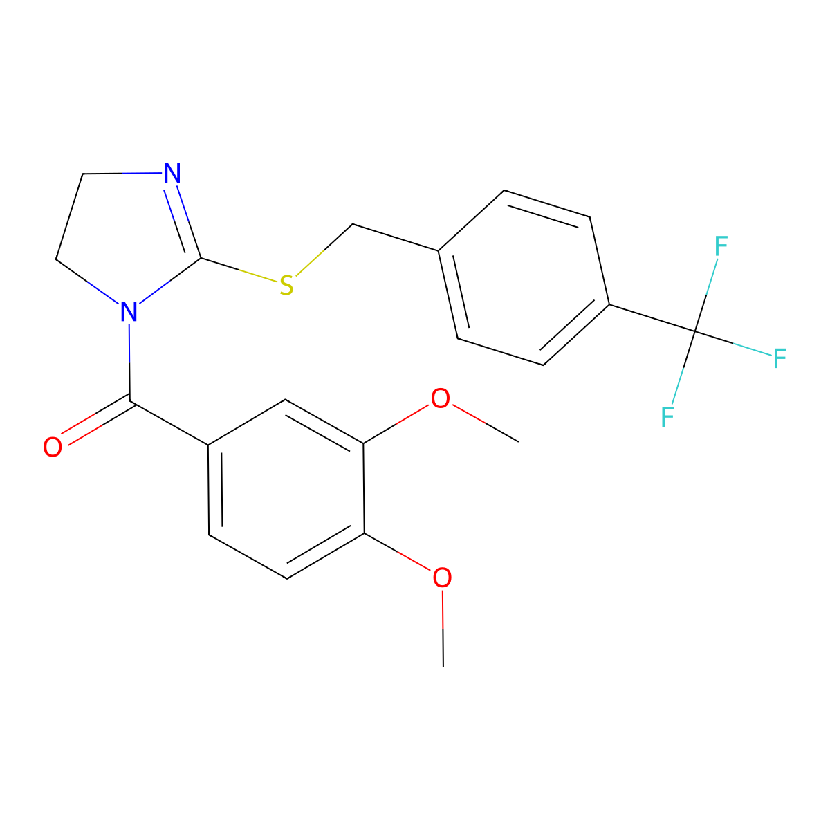 (3,4-Dimethoxyphenyl)-[2-[[4-(trifluoromethyl)phenyl]methylsulfanyl]-4,5-dihydroimidazol-1-yl]methanone molecular structure, CAS 851806-05-8