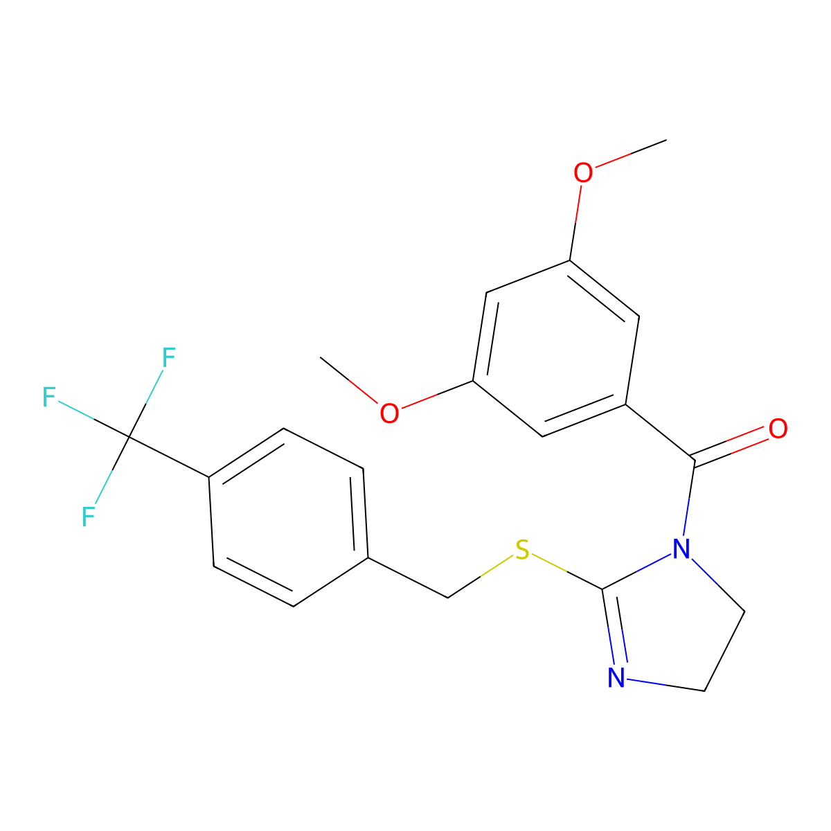 (3,5-dimethoxyphenyl)(2-((4-(trifluoromethyl)benzyl)thio)-4,5-dihydro-1H-imidazol-1-yl)methanone molecular structure, CAS 851806-09-2